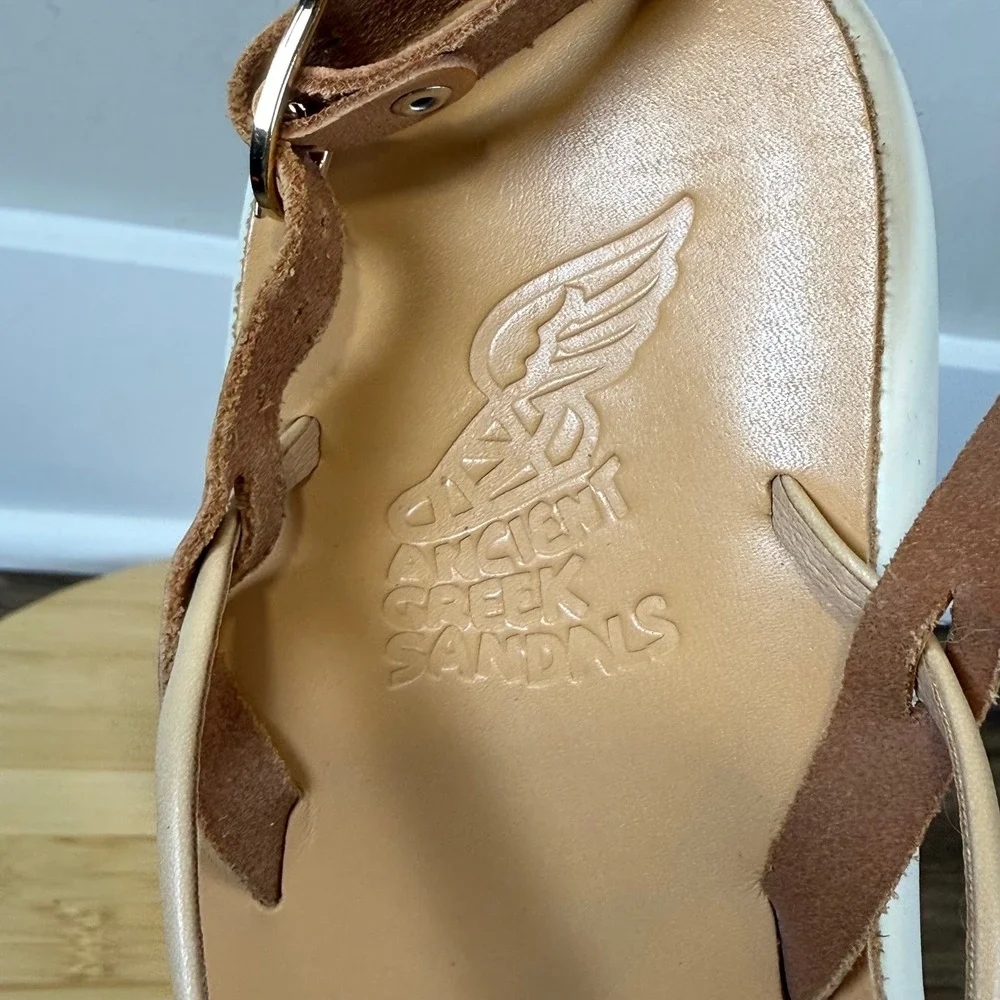 Ancient Greek Sandals Platform Strappy Women 37 Tan Leather Slingback Boho Chic